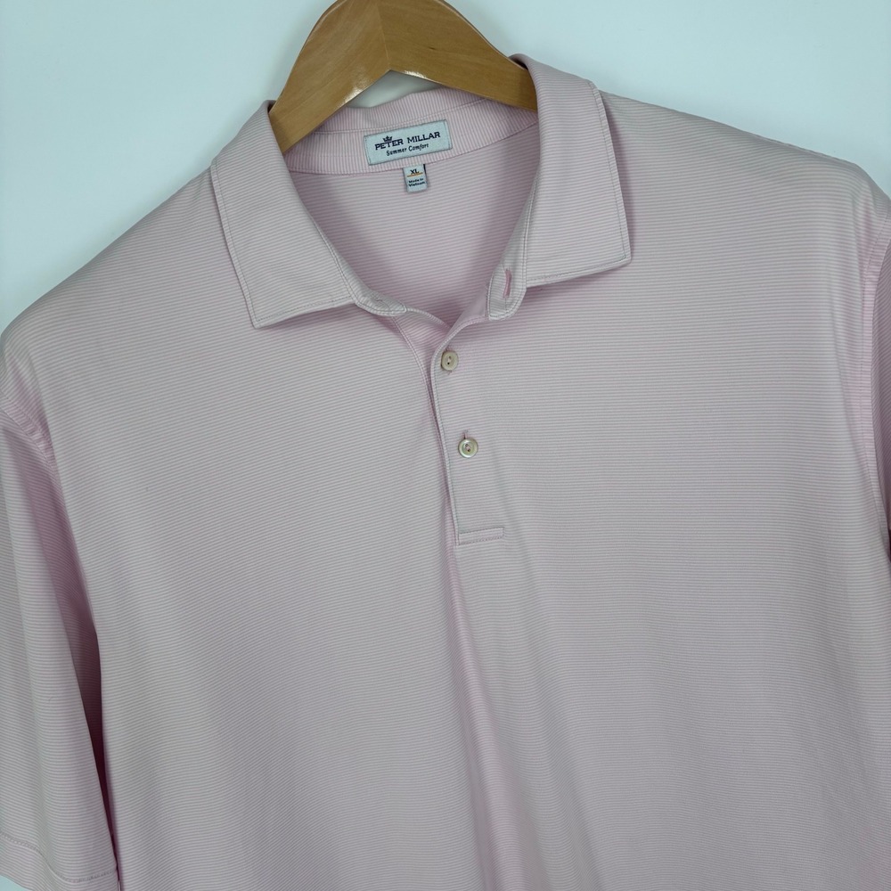 Peter Millar Summer Comfort Striped Polo Shirt Men XL Pink Golf Performance FLAW